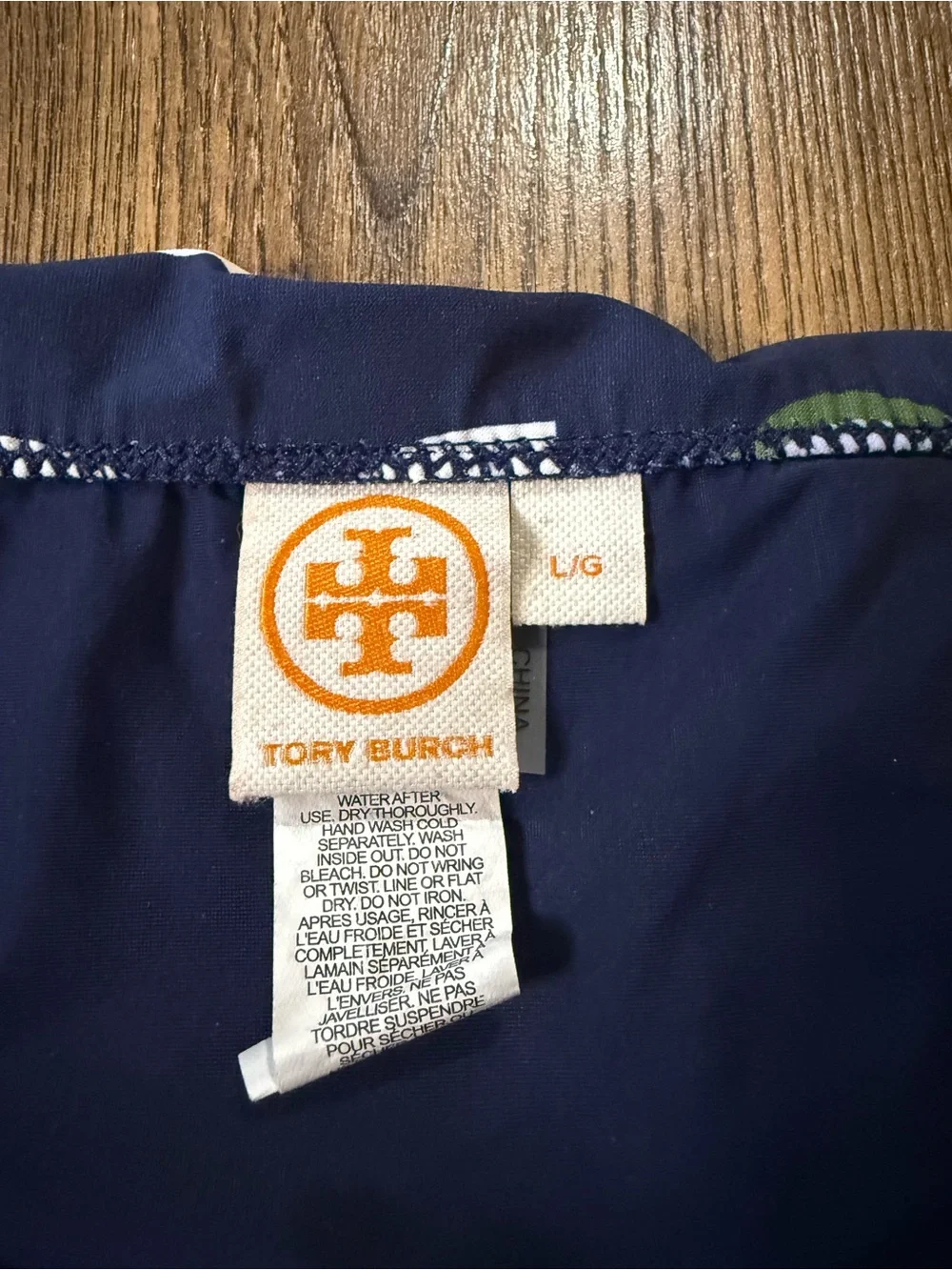 Tory Burch Women’s Ruched Side Tie Swim Bottoms Blue Print Size Large L/G
